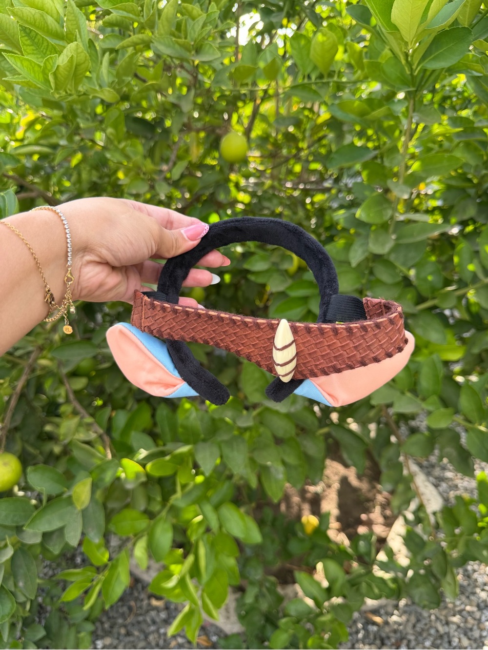Woven Brown Headband with Peach & Sky Blue Accents